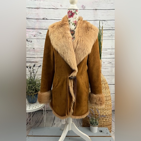 Blue Duck Shearling Jacket w/Fox Collar and Cuffs Size L (REVERSIBLE!!) - Picture 2 of 12